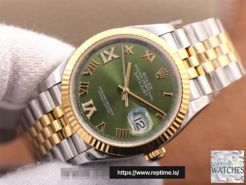 ROLEX DATEJUST GREEN DIAL 18K YELLOW GOLD 36MM SWISS REPLICA m126233.0025 - Image 2