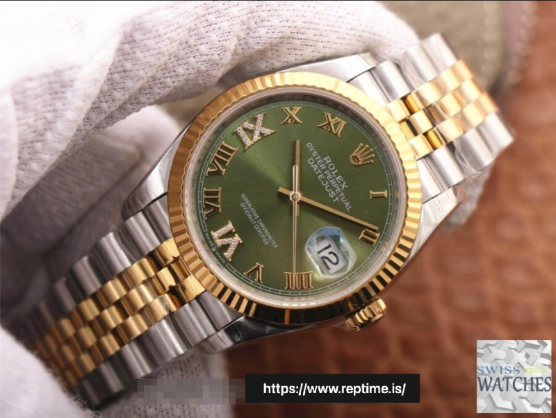 ROLEX DATEJUST GREEN DIAL 18K YELLOW GOLD 36MM SWISS REPLICA m126233.0025 - Image 3