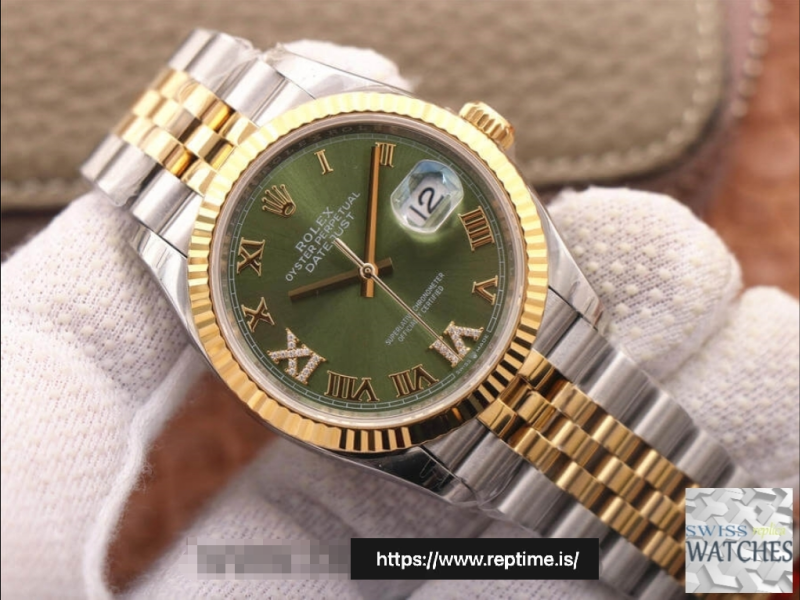 ROLEX DATEJUST GREEN DIAL 18K YELLOW GOLD 36MM SWISS REPLICA m126233.0025 - Image 4