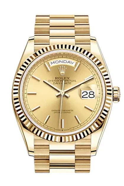 ROLEX DAY DATE CHAMPAGNE DIAL 18K YELLOW GOLD 36MM SWISS REPLICA m128238.0045