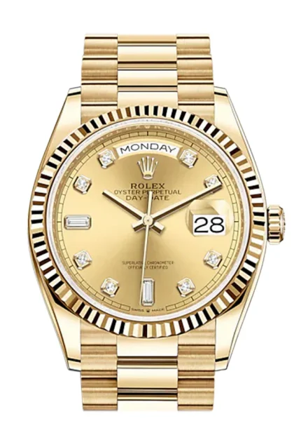 ROLEX DAY DATE CHAMPAGNE DIAL 18K YELLOW GOLD 36MM SWISS REPLICA m128238.0008