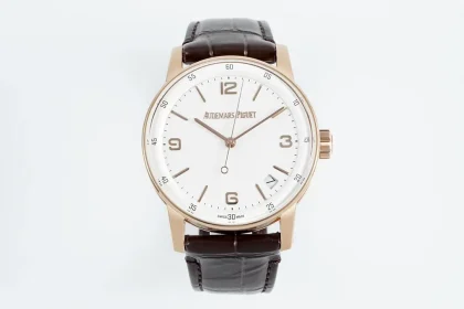 watch Audemars Piguet CODE 11.59 Blue Dial Three-Hand Automatic Watch - 41mm Rose Gold Case with Brown Leather Strap