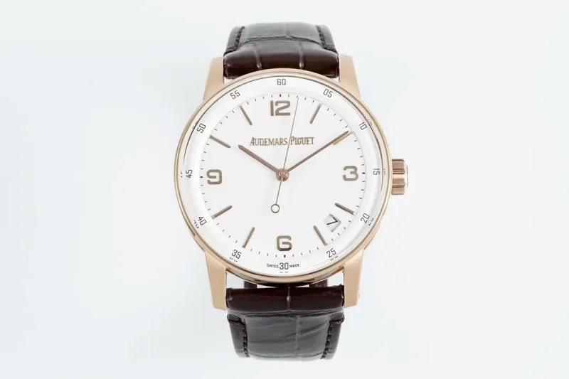 watch Audemars Piguet CODE 11.59 Blue Dial Three-Hand Automatic Watch - 41mm Rose Gold Case with Brown Leather Strap