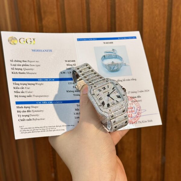 Swiss 1:1 Cartier Iced Out Santos De Cartier Customs Moissanite Diamonds 39.8mm - Top Watch - Image 4
