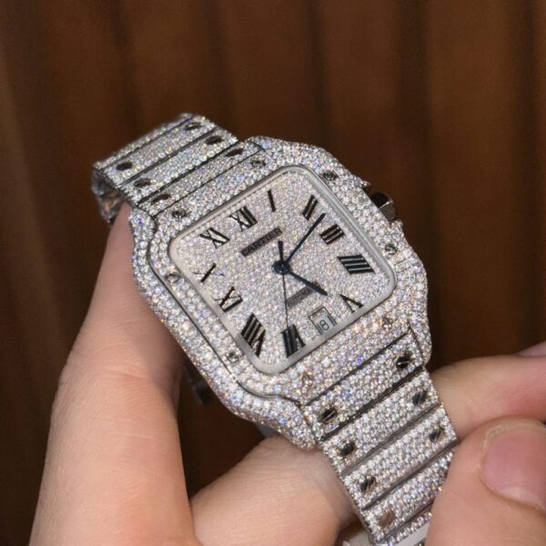 Swiss 1:1 Cartier Iced Out Santos De Cartier Customs Moissanite Diamonds 39.8mm - Top Watch - Image 5