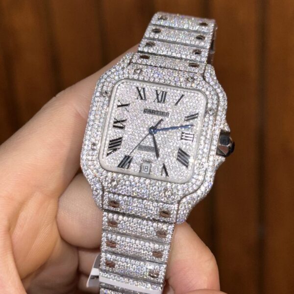 Swiss 1:1 Cartier Iced Out Santos De Cartier Customs Moissanite Diamonds 39.8mm - Top Watch - Image 6