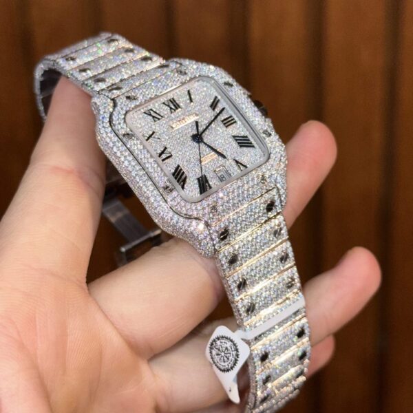 Swiss 1:1 Cartier Iced Out Santos De Cartier Customs Moissanite Diamonds 39.8mm - Top Watch - Image 7