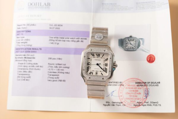 Swiss 1:1 Cartier Replica 11 Watch Santos Moissanite Diamond Bezel White Dial BV Factory 39.8mm - Top Watch