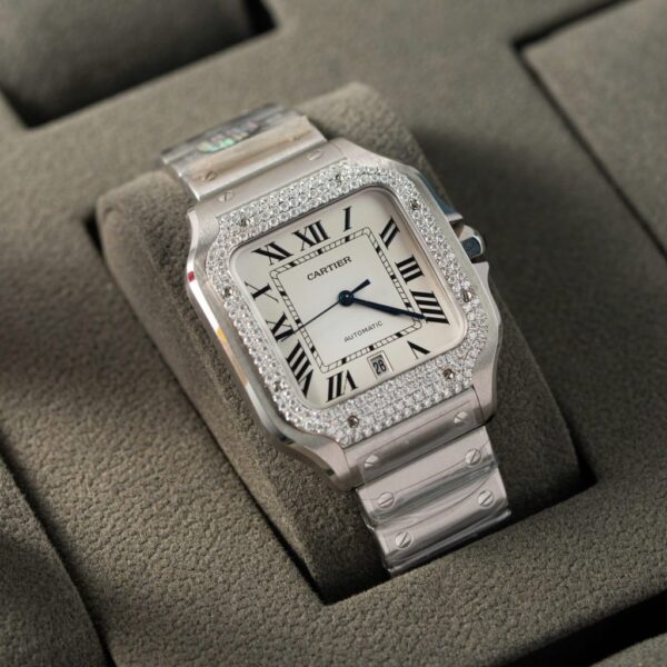 Swiss 1:1 Cartier Replica 11 Watch Santos Moissanite Diamond Bezel White Dial BV Factory 39.8mm - Top Watch - 图片 2