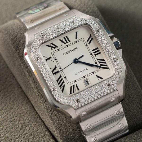 Swiss 1:1 Cartier Replica 11 Watch Santos Moissanite Diamond Bezel White Dial BV Factory 39.8mm - Top Watch - 图片 3