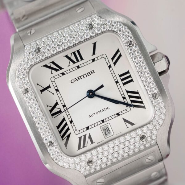 Swiss 1:1 Cartier Replica 11 Watch Santos Moissanite Diamond Bezel White Dial BV Factory 39.8mm - Top Watch - 图片 4
