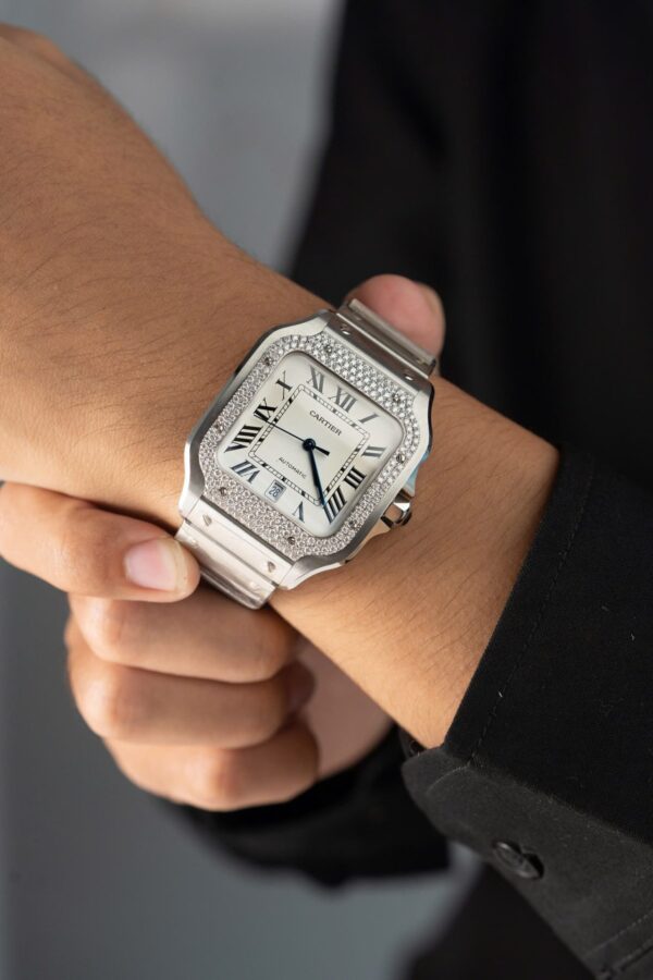 Swiss 1:1 Cartier Replica 11 Watch Santos Moissanite Diamond Bezel White Dial BV Factory 39.8mm - Top Watch - 图片 5