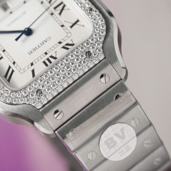 Swiss 1:1 Cartier Replica 11 Watch Santos Moissanite Diamond Bezel White Dial BV Factory 39.8mm - Top Watch - 图片 7