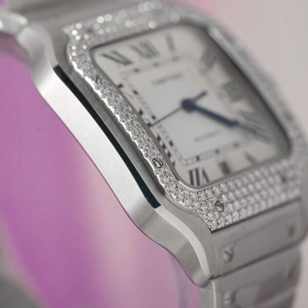 Swiss 1:1 Cartier Replica 11 Watch Santos Moissanite Diamond Bezel White Dial BV Factory 39.8mm - Top Watch - 图片 9