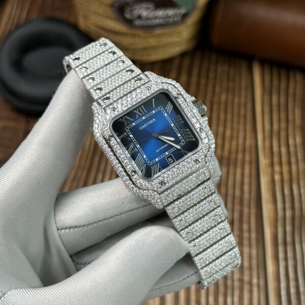 Swiss 1:1 Cartier Replica Watch Santos Full Diamond Moissanite Blue Dial 39.8mm - Top Watch - 图片 5
