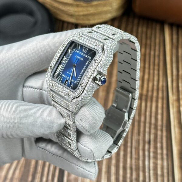 Swiss 1:1 Cartier Replica Watch Santos Full Diamond Moissanite Blue Dial 39.8mm - Top Watch - 图片 6