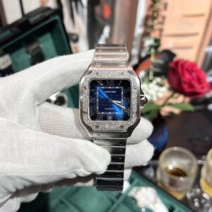 Best Fake Cartier Replica Watch Santos Moissanite Diamond Bezel Blue Dial BV Factory 39.8mm - Top Watch