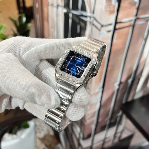 Best Fake Cartier Replica Watch Santos Moissanite Diamond Bezel Blue Dial BV Factory 39.8mm - Top Watch - Image 4
