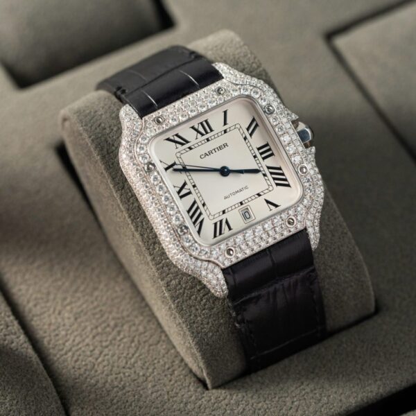 Best Fake Cartier Santos With Moissanite Diamond Hong Kong Rep 11 Watch Leather Strap 39.8mm - Top Watch - 图片 2
