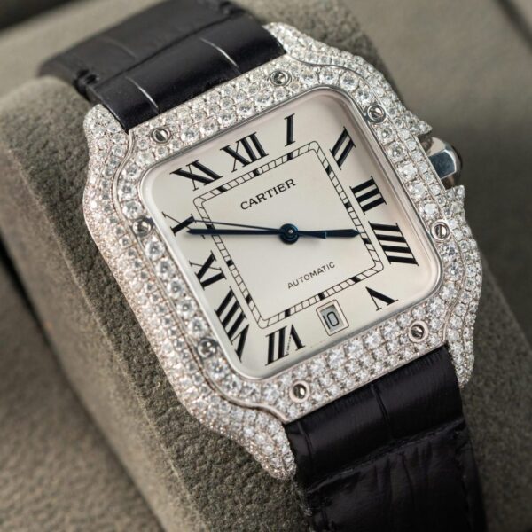 Best Fake Cartier Santos With Moissanite Diamond Hong Kong Rep 11 Watch Leather Strap 39.8mm - Top Watch - 图片 3