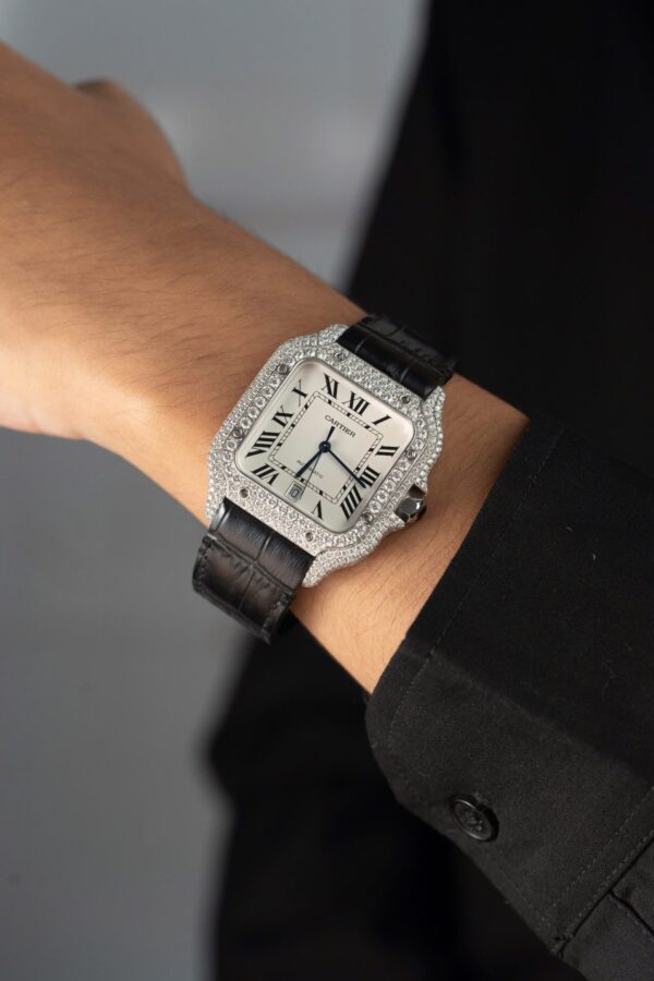 Best Fake Cartier Santos With Moissanite Diamond Hong Kong Rep 11 Watch Leather Strap 39.8mm - Top Watch - 图片 4