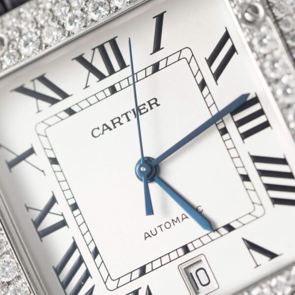Best Fake Cartier Santos With Moissanite Diamond Hong Kong Rep 11 Watch Leather Strap 39.8mm - Top Watch - 图片 5