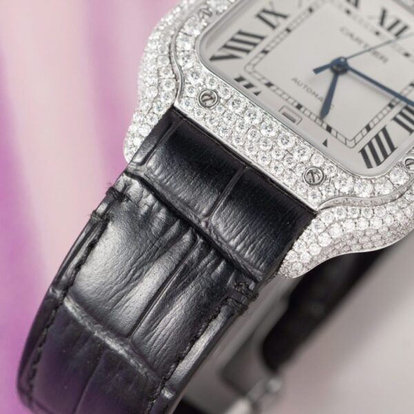 Best Fake Cartier Santos With Moissanite Diamond Hong Kong Rep 11 Watch Leather Strap 39.8mm - Top Watch - 图片 6