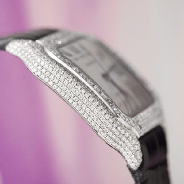 Best Fake Cartier Santos With Moissanite Diamond Hong Kong Rep 11 Watch Leather Strap 39.8mm - Top Watch - 图片 8