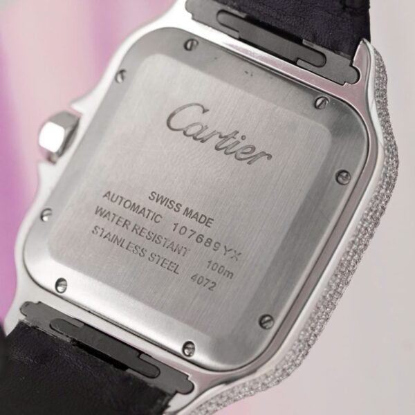 Best Fake Cartier Santos With Moissanite Diamond Hong Kong Rep 11 Watch Leather Strap 39.8mm - Top Watch - 图片 9