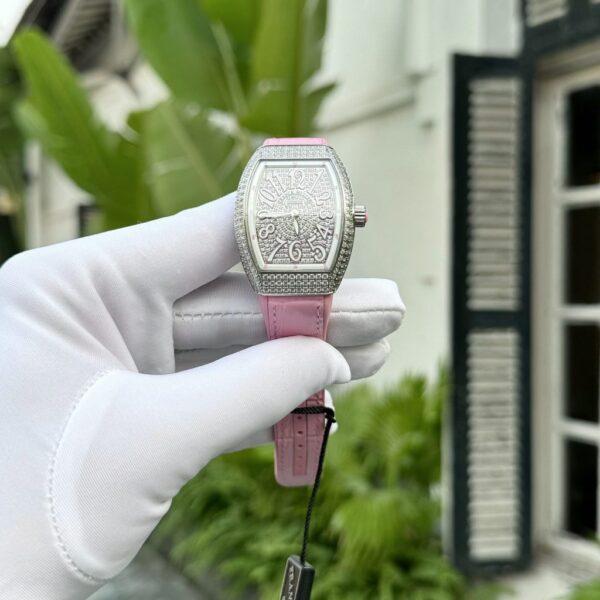 Swiss 1:1 Franck Muller Replica 1:1 Watch V32 With Full Diamonds Pink Rubber Strap ABF Factory 32x40mm - Top Watch