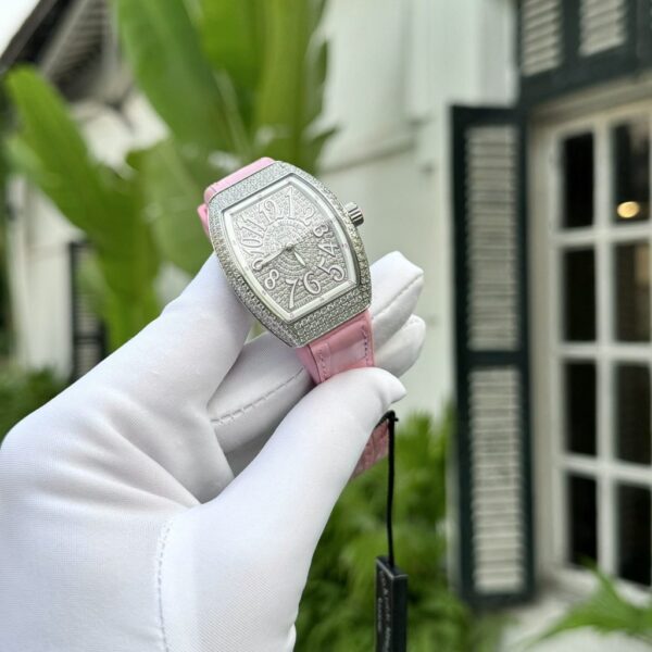 Swiss 1:1 Franck Muller Replica 1:1 Watch V32 With Full Diamonds Pink Rubber Strap ABF Factory 32x40mm - Top Watch - 图片 3