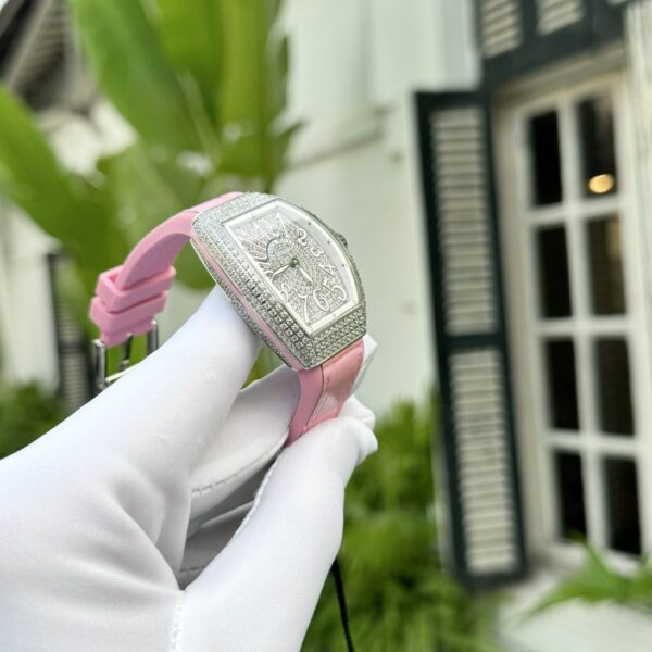 Swiss 1:1 Franck Muller Replica 1:1 Watch V32 With Full Diamonds Pink Rubber Strap ABF Factory 32x40mm - Top Watch - 图片 5