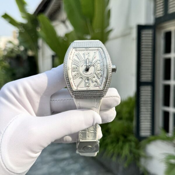 Replica Franck Muller Vanguard V45 White Face With Stone Best Fake Replica Watch ABF Factory 45mm - Top Watch