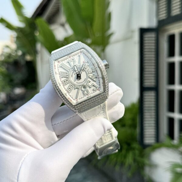Replica Franck Muller Vanguard V45 White Face With Stone Best Fake Replica Watch ABF Factory 45mm - Top Watch - Image 3