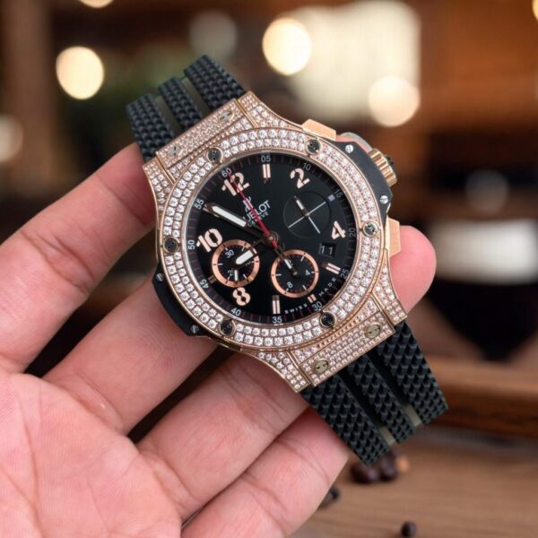 Swiss 1:1 Hublot Replica 11 Watch Big Bang Chronograph Full Stone Face Black High Quality 44mm - Top Watch - Image 4