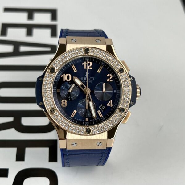 Swiss 1:1 Hublot Replica 1:1 Watch Big Bang Chronograph Blue With Moissanite Bezel 44mm - Top Watch