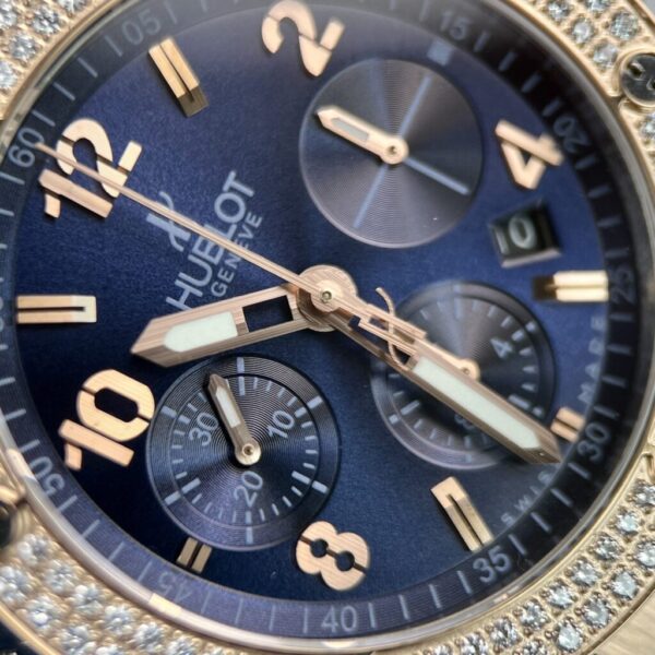 Swiss 1:1 Hublot Replica 1:1 Watch Big Bang Chronograph Blue With Moissanite Bezel 44mm - Top Watch - Image 4