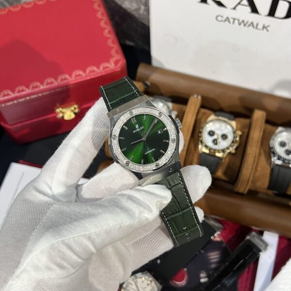 Swiss 1:1 Hublot Replica 11 Watch Classic Fusion Titanium Green Dial With Moissanite Bezel 42mm - Top Watch - Image 2