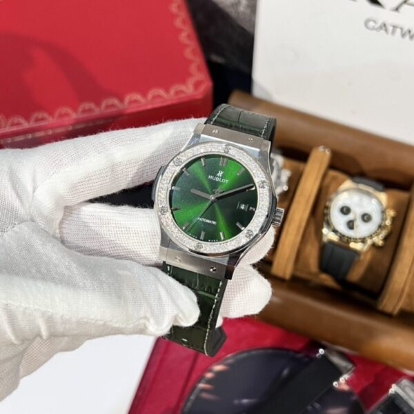 Swiss 1:1 Hublot Replica 11 Watch Classic Fusion Titanium Green Dial With Moissanite Bezel 42mm - Top Watch - Image 3