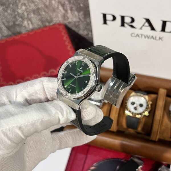 Swiss 1:1 Hublot Replica 11 Watch Classic Fusion Titanium Green Dial With Moissanite Bezel 42mm - Top Watch - Image 4