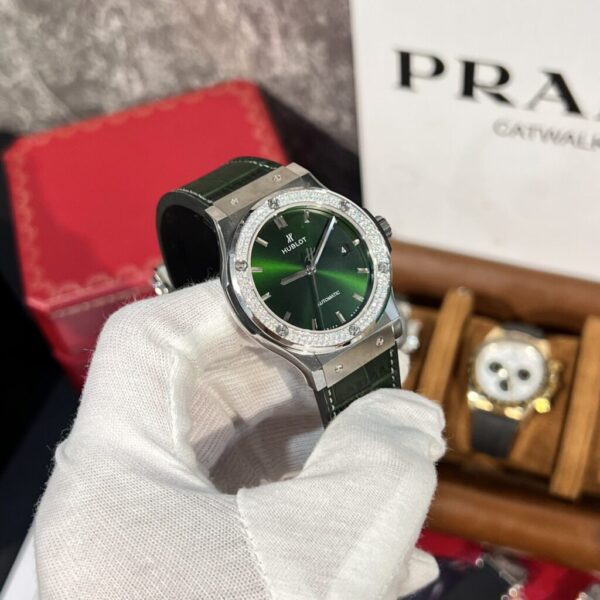 Swiss 1:1 Hublot Replica 11 Watch Classic Fusion Titanium Green Dial With Moissanite Bezel 42mm - Top Watch - Image 5