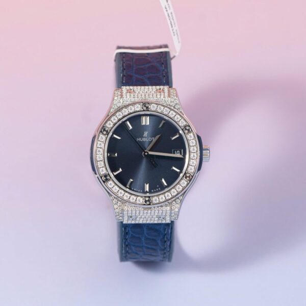 Best Fake Hublot Replica 11 Watch Classic Fusion Women's Full Diamond Moissanite Blue 33mm - Top Watch