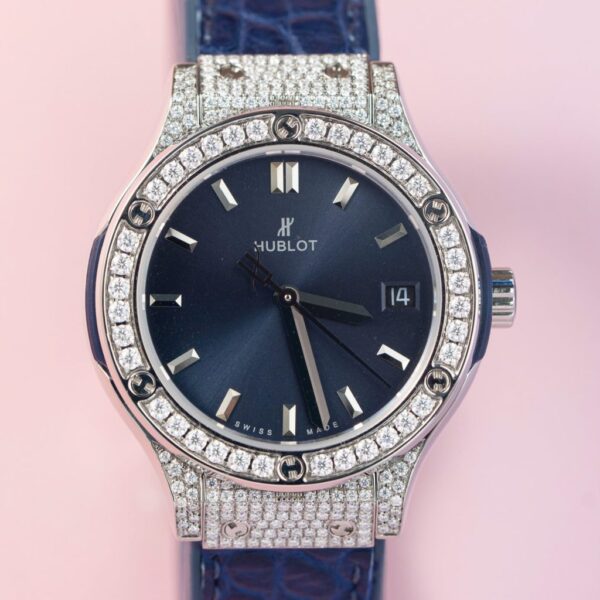 Best Fake Hublot Replica 11 Watch Classic Fusion Women's Full Diamond Moissanite Blue 33mm - Top Watch - Image 2