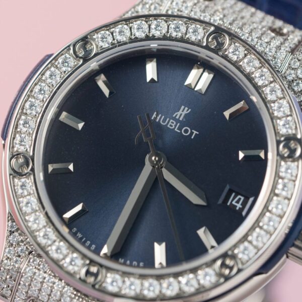Best Fake Hublot Replica 11 Watch Classic Fusion Women's Full Diamond Moissanite Blue 33mm - Top Watch - Image 3