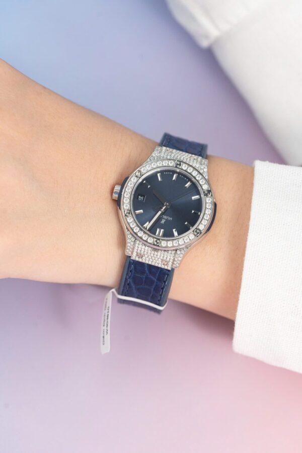 Best Fake Hublot Replica 11 Watch Classic Fusion Women's Full Diamond Moissanite Blue 33mm - Top Watch - Image 4