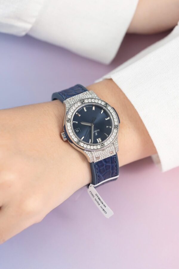 Best Fake Hublot Replica 11 Watch Classic Fusion Women's Full Diamond Moissanite Blue 33mm - Top Watch - Image 5