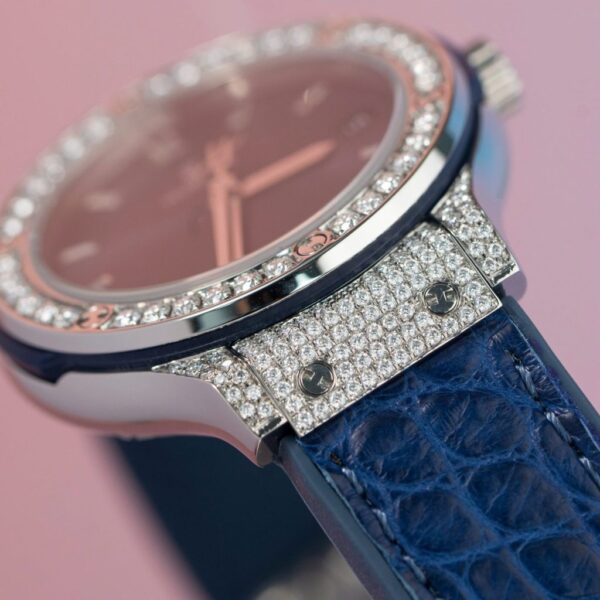 Best Fake Hublot Replica 11 Watch Classic Fusion Women's Full Diamond Moissanite Blue 33mm - Top Watch - Image 6