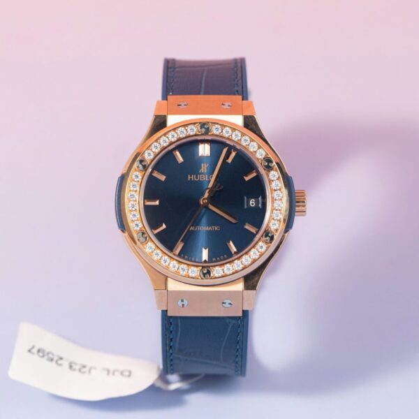 Swiss 1:1 Hublot Replica Watch Classic Fusion King Gold Blue Dial Moissanite Diamond Bezel 38mm - Top Watch