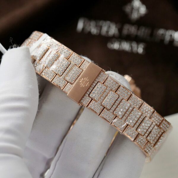 Best Fake Patek Philippe Nautilus 5711 Replica Watch Gold Wrapped + Moissanite Diamonds Hong Kong Custom 40mm - Top Watch - Image 13