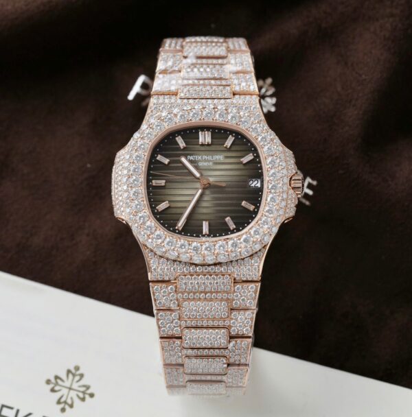 Best Fake Patek Philippe Nautilus 5711 Replica Watch Gold Wrapped + Moissanite Diamonds Hong Kong Custom 40mm - Top Watch - Image 2